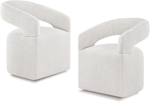 Miniatura 15 de Sillas de comedor tapizadas con ruedas, moderna silla lateral de barril con rodillos para comedor, dormitorio, sala de estar, sala de lectura, lino,