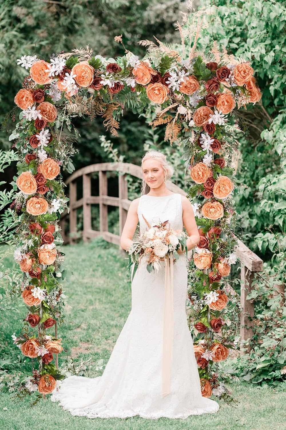 Lvydec 2 Pack Artificial Peony Flower Garland - 6ft Silk Peony Orange Flower Garland Arch Flower Vine for Wedding Party Table Decoration(Orange)