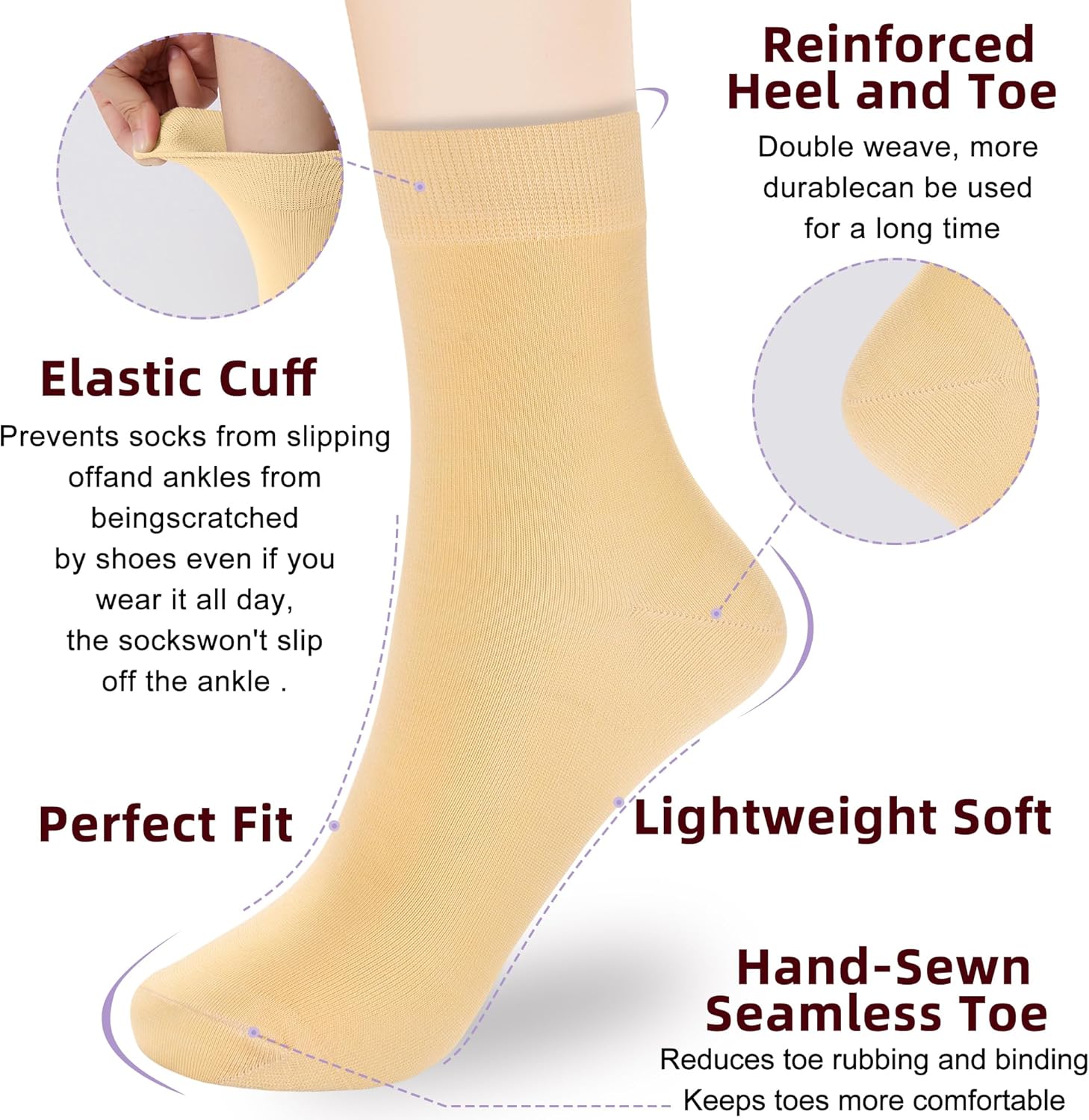 Corlap Women's Thin Above Ankle Socks - 6Pairs Cotton Casual Bootie Dress Crew Socks - Image 3