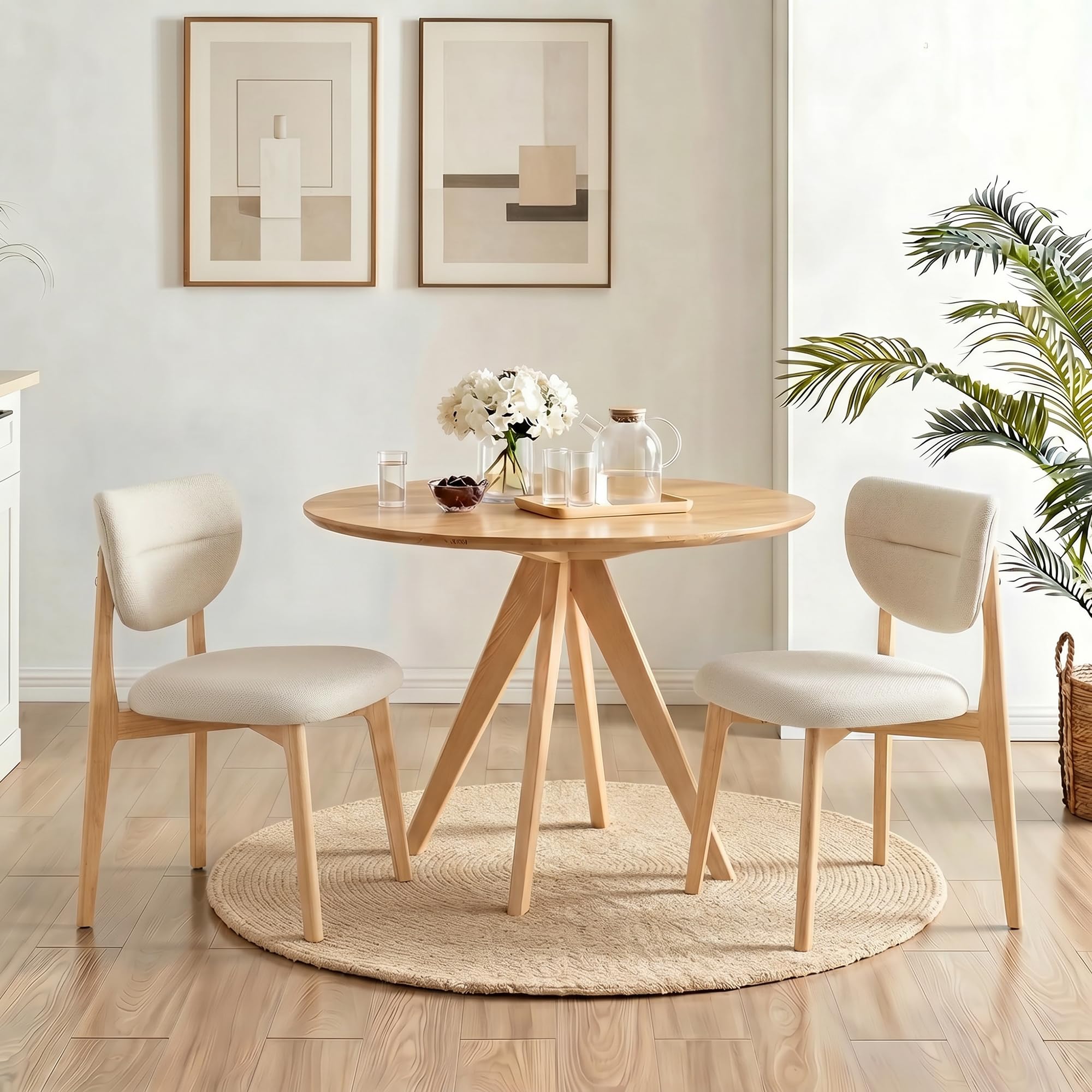 Küchenstuhl Esszimmerstühle 2er Set, Polsterstuhl mit Holzbeinen | Polsterstuhl aus Stoff, Massivholzgestell, 8cm dicke Schaumstoffpolsterung, ergonomische Rückenlehne, bodenschonende Gleiter