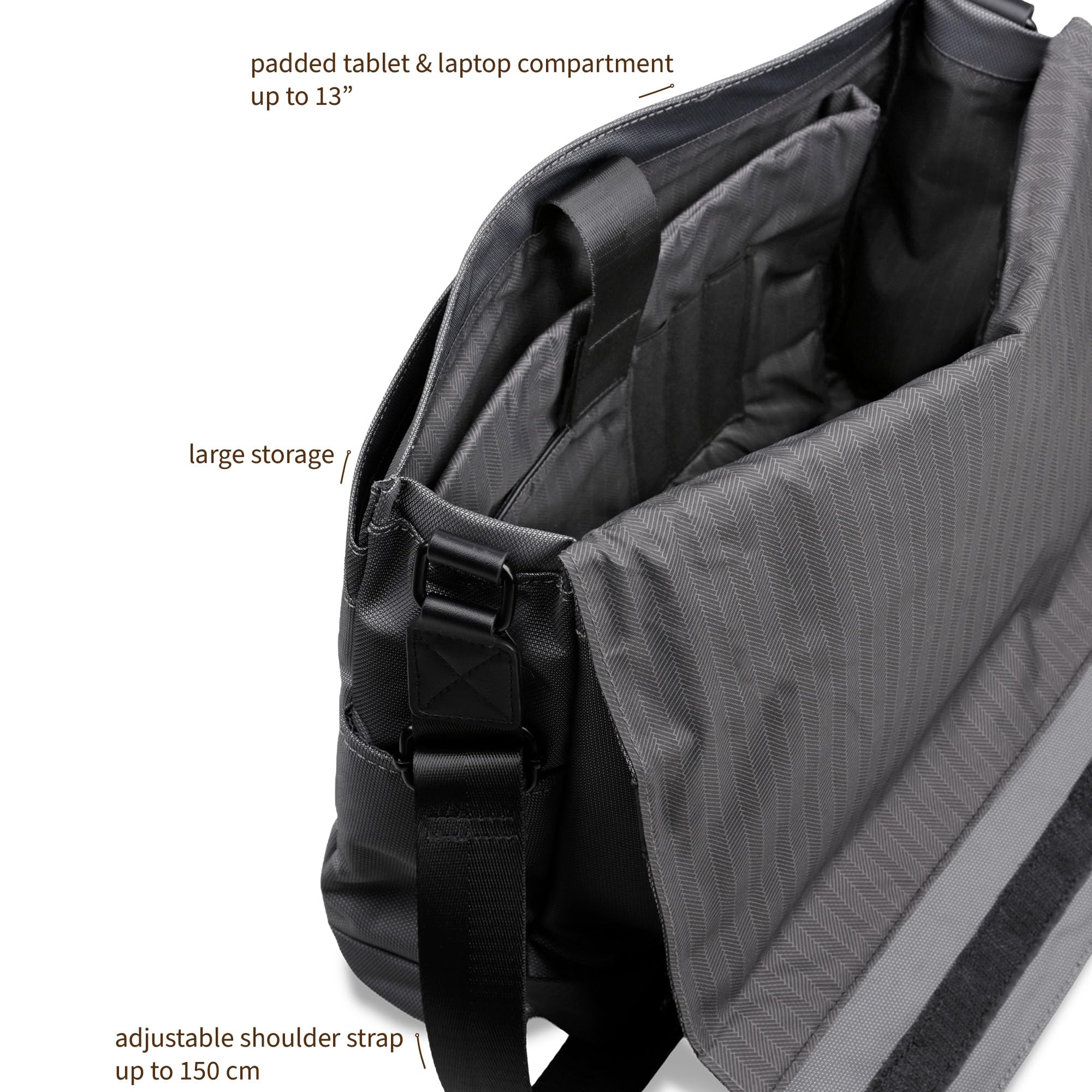 bugatti Domani 2.0 borsa messenger 13" con scomparto per laptop, borsa a tracolla unisex con dettagli in similpelle, grigia