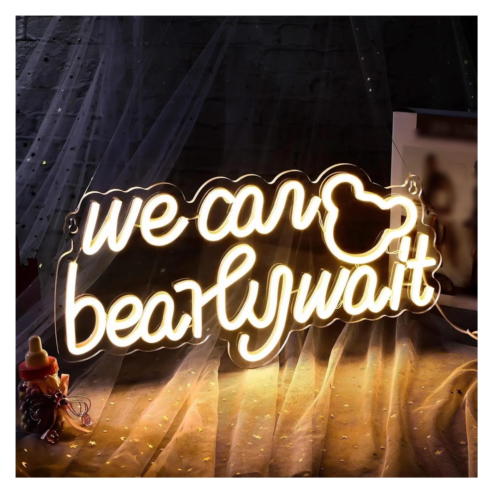 LEMST Signs Lamp We Can Bearly Wait Neon Sign Letters Light Dimmable for Nursery Kid Baby Room Bedroom Wall Decor USB Lamp 40cmx20cm