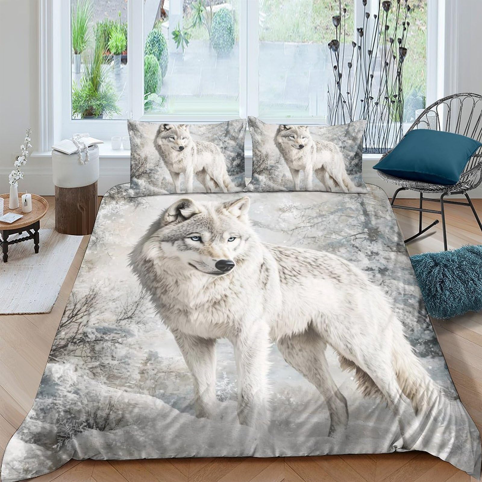 Ctjqhvkz Style-9 3D Printed Grey Wolf Fitted Sheet Microfiber Bedroom Decor Forest Animal Mattress Cover For Adult Teen Home Single（135X200cm）