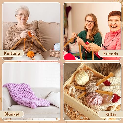 Miniatura 5 de 6 agujas de tejer grandes grandes de madera recta, 3 tamaños, agujas de tejer extra grandes para principiantes, manualidades de tela, ganchillo de