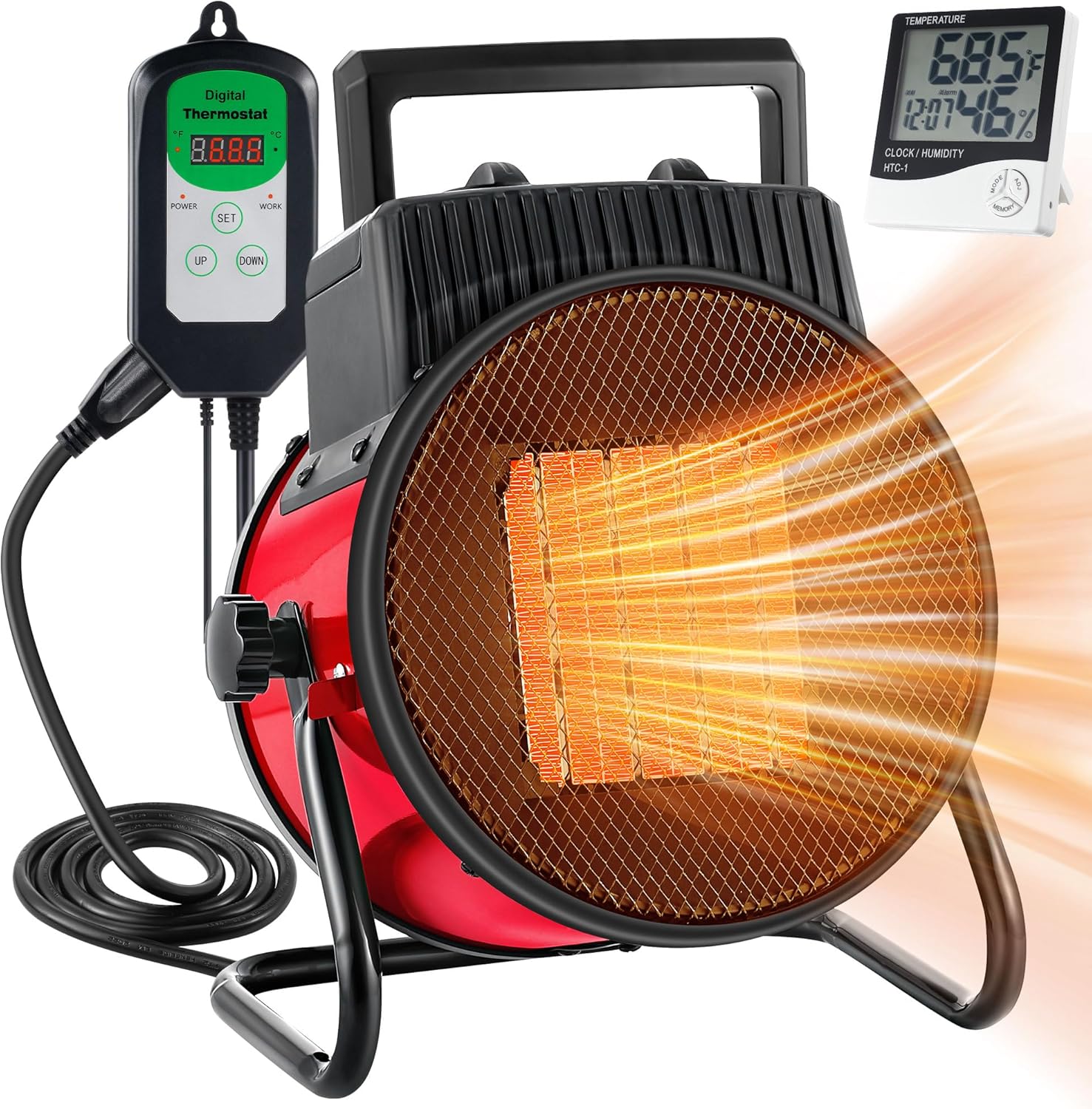 Dreyoo Greenhouse Heater Fan with Digital Thermostat, 1500W Quick Heating for Grow Tent Seed Germination, Electric Garage Warmer, Indoor Outdoor Heater, Suitable for 120 Square Feet(Red) Dreyoo Greenhouse Heater Fan with Digital Thermostat, 1500W Quick Heating for Grow Tent Seed Germination, Electric Garage Warmer, Indoor Outdoor Heater, Suitable for 120 Square Feet(Red)