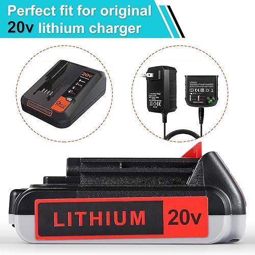 Miniatura 5 de Paquete de 2 baterías de repuesto de 3.0Ah para batería de litio Black and Decker de 20 V, 3000 mAh, LBXR20, LB20, LBX20, LBXR2040, LB2X4020-OPE,