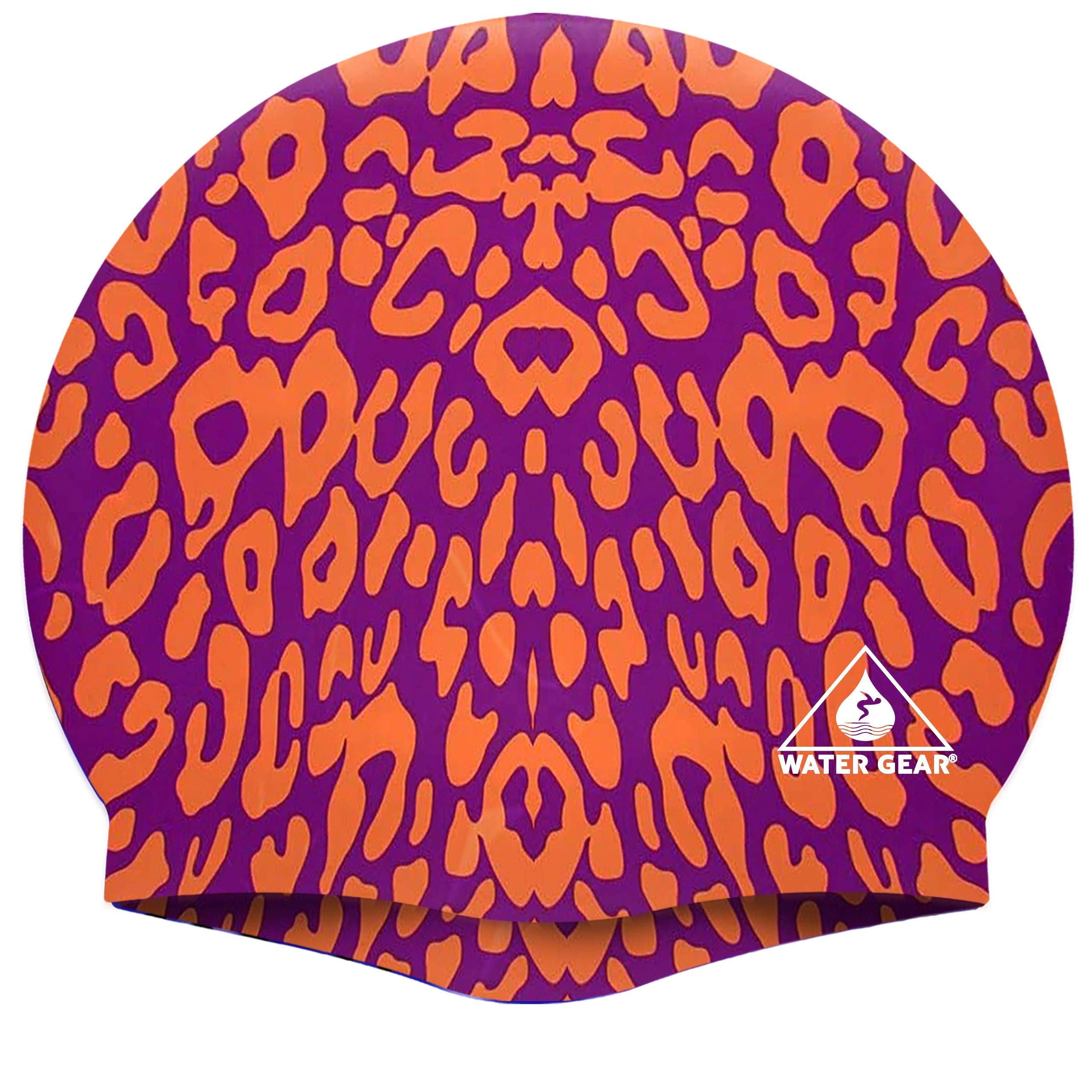 Water Gear Silicone Adult Swim Cap - Flexible Unisex Waterproof - Great for Short and Long Hair - Improve your Performance - Women Men and Teens -Triathlon Swimmers and Athletes - Leopard Print