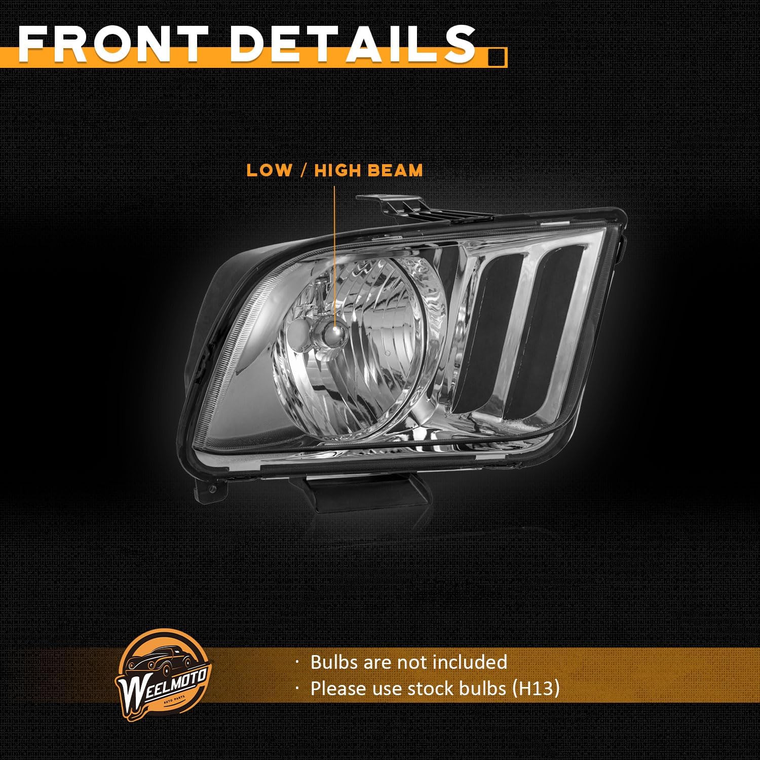 WEELMOTO Headlights Compatible with 2005-2009 Ford Mustang (Does NOT fit factory Xenon), Headlamp Replacement For 2005 2006 2007 2008 2009 Mustang Headlight Assembly Chrome Housing Smoke Lens