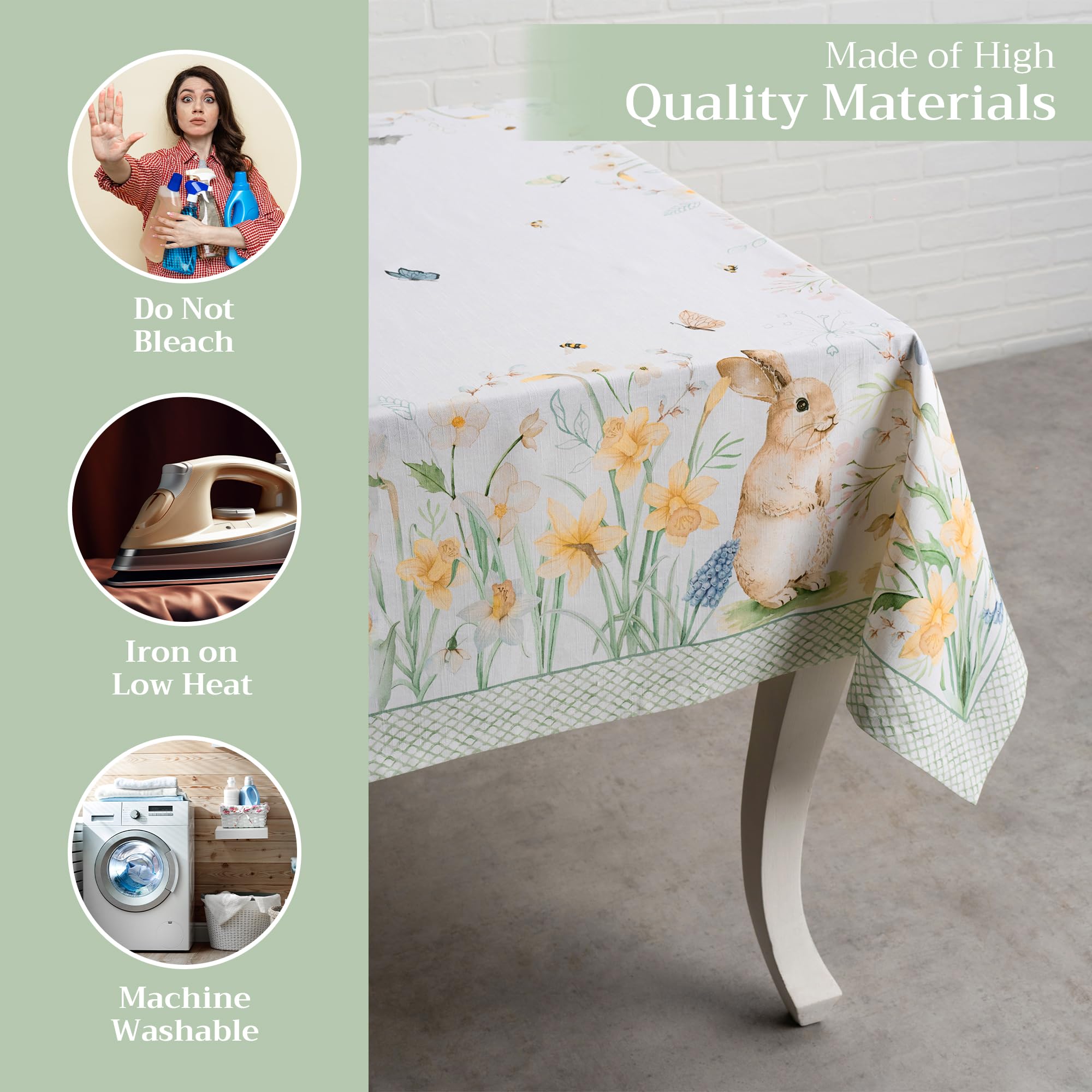 Maison d' Hermine Table Cloth Rectangle Table 100% Cotton 180 cm x 140 cm Tablecloth Reusable Everyday Use for Dining Farmhouse Home Party Festive Gifts for Mothers Day (Easter Dew) - Image 3