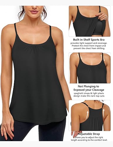 Miniatura 5 de Hibelle Camisetas sin mangas para mujer con espalda cruzada para entrenamiento y yoga con brasier estante incorporado