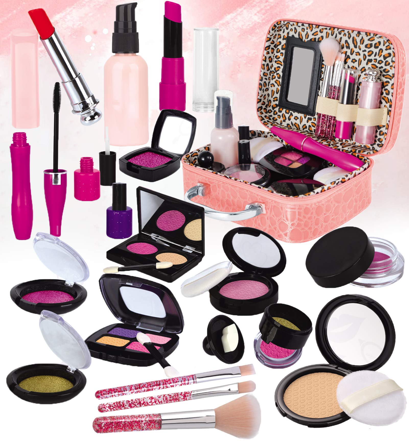 TEUVO Pretend Makeup Toy Set for Little Girls, Kids Pretend Play Fake Makeup Kit Princess Toys with Cosmetic Bag for Kids Role Play Beauty Set Birthday