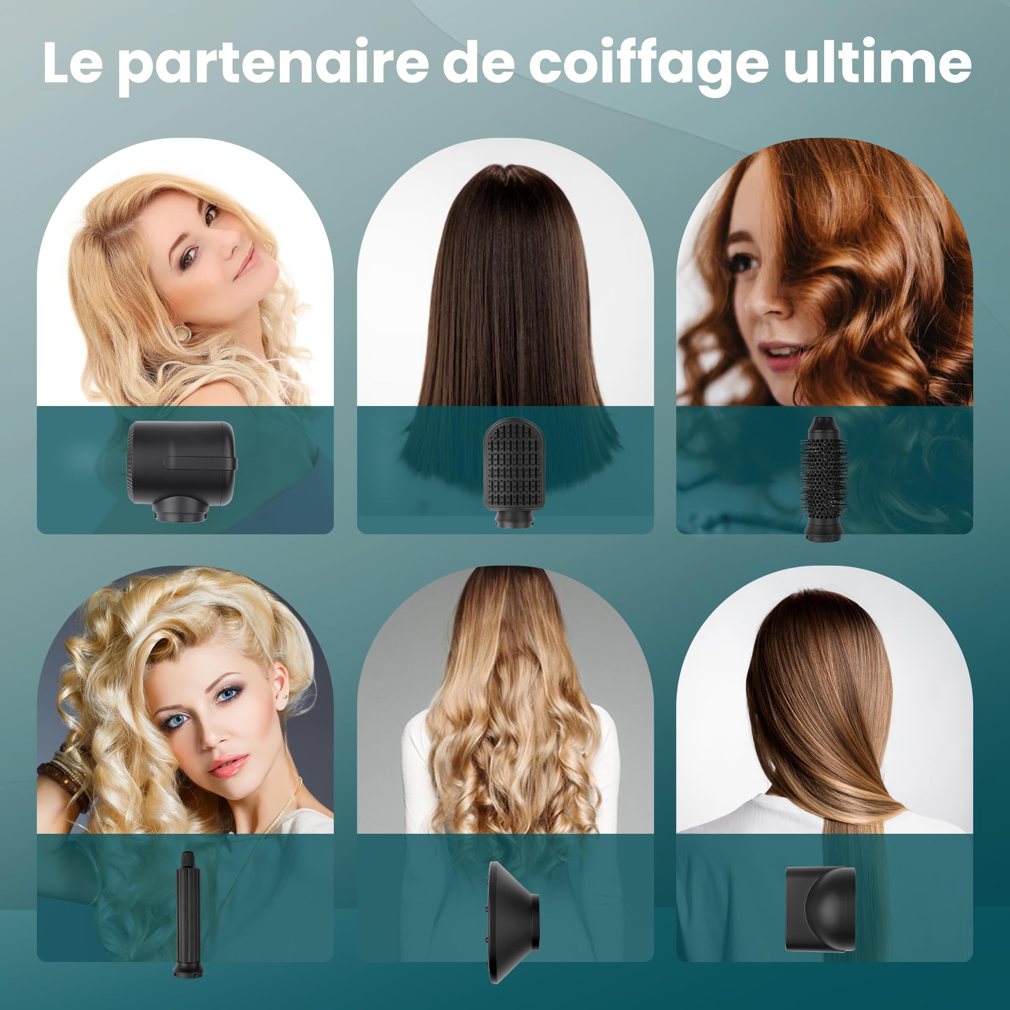 Saaf Brosse Sèche-Cheveux 7-en-1 – Set Airstyler 8 Pièces – Sèche-Cheveux, Brosse Bouclante, Brosse Lissante – Multistyler Hairwrap – Pour Femmes – Idée Cadeau – Noir – Outil Cheveux