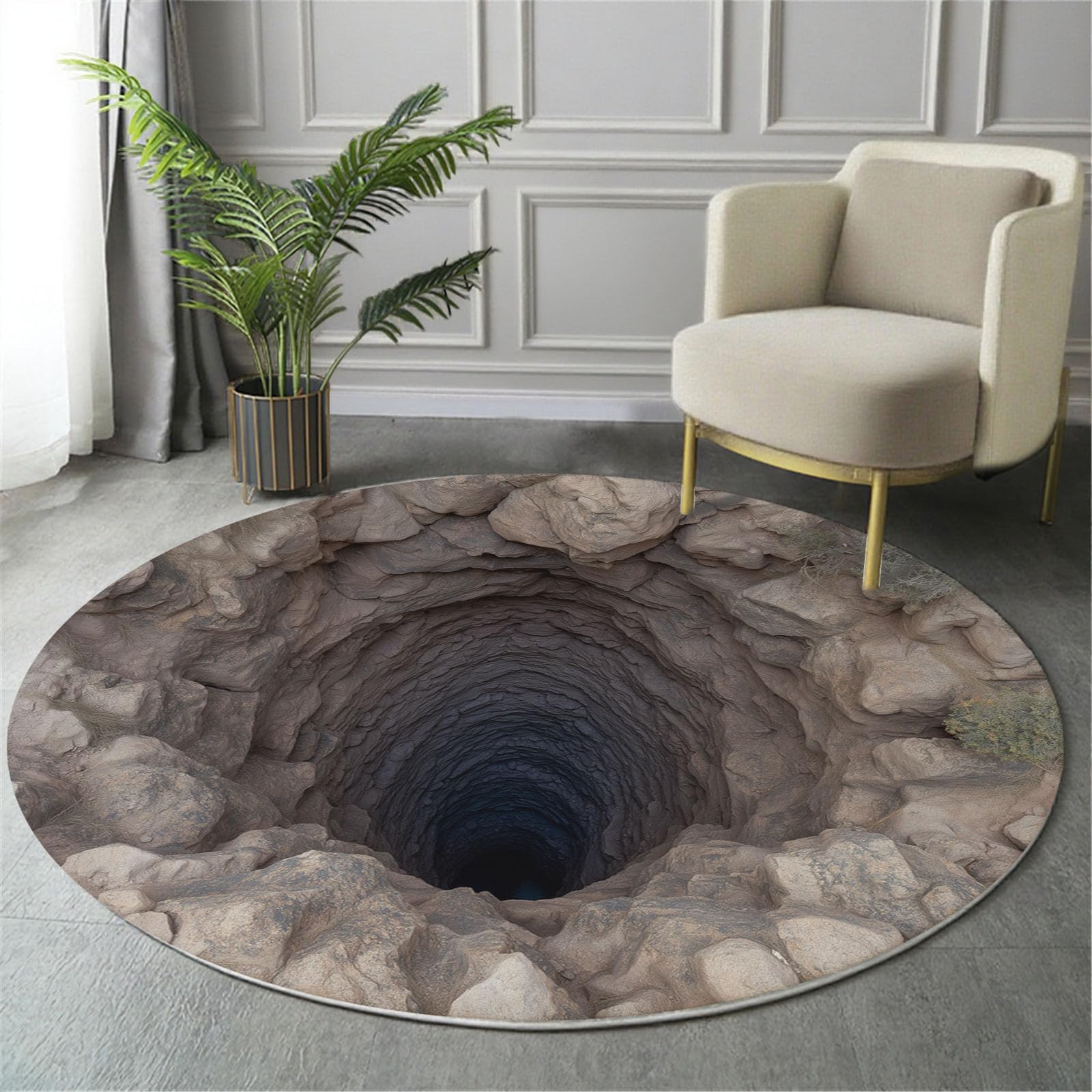 Tapis rond antidérapant et lavable : moquette style vintage 100cm