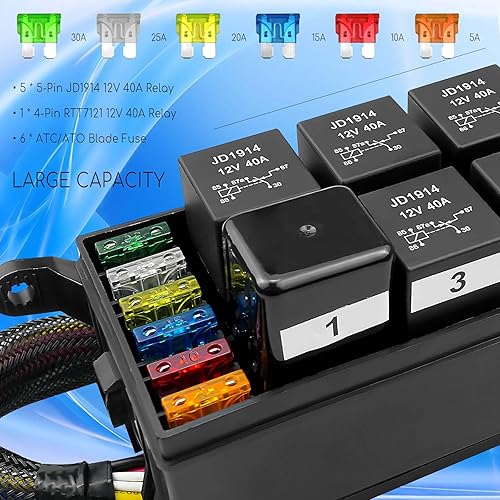 Miniatura 2 de Caja de relé de fusibles de 12 V, 6 ranuras de relé y 6 portafusibles ATCATO, con 6 relés y 6 fusibles, bloque de fusibles de relé impermeable