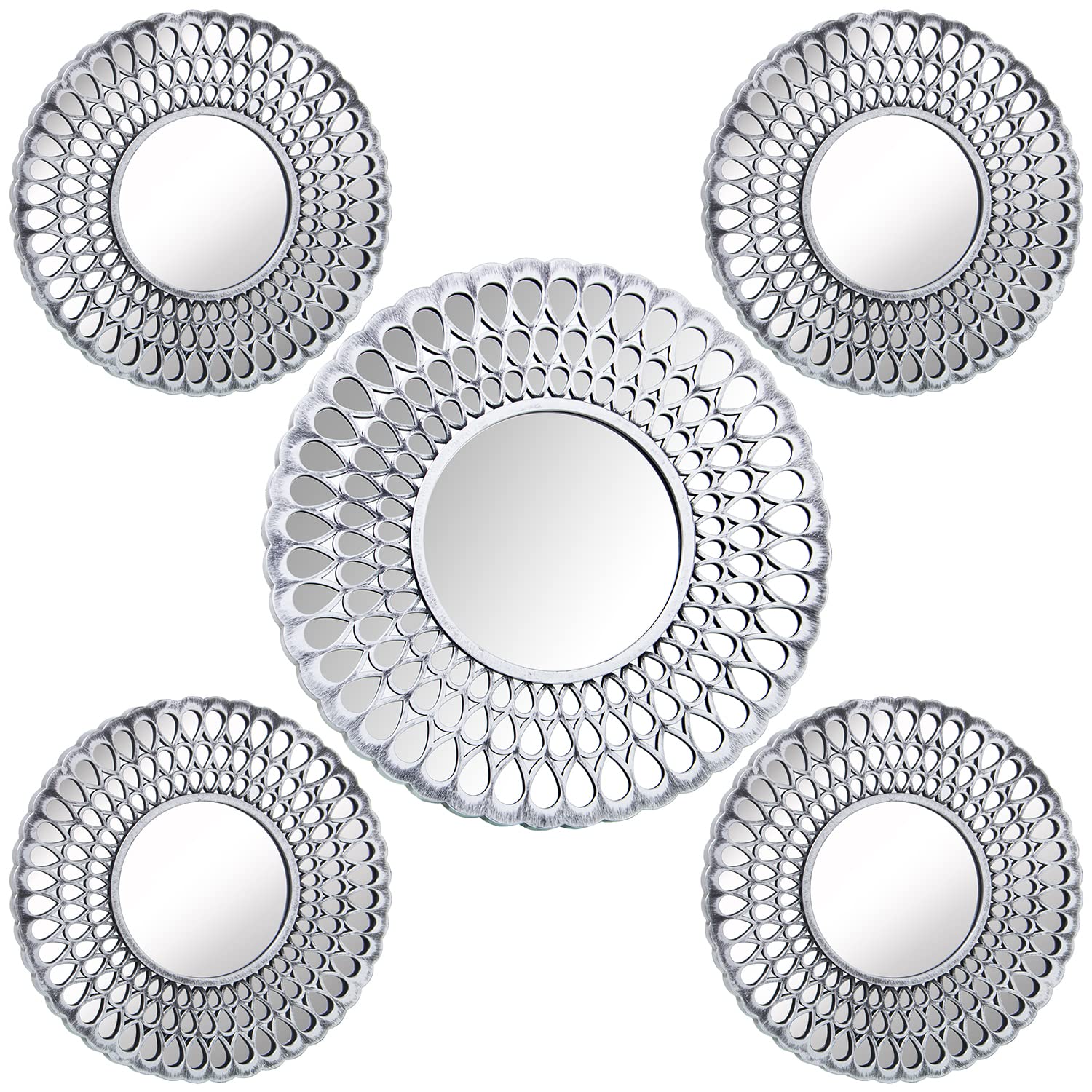 Miroirs de paroi melamina plateada set 5 pièces déco argentée