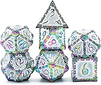 Vista 13 de Cusdie Juego de 7 dados de metal DND, dados de metal con diseño cerebral, juego de dados poliédricos D&D con bolsa de dados de calavera