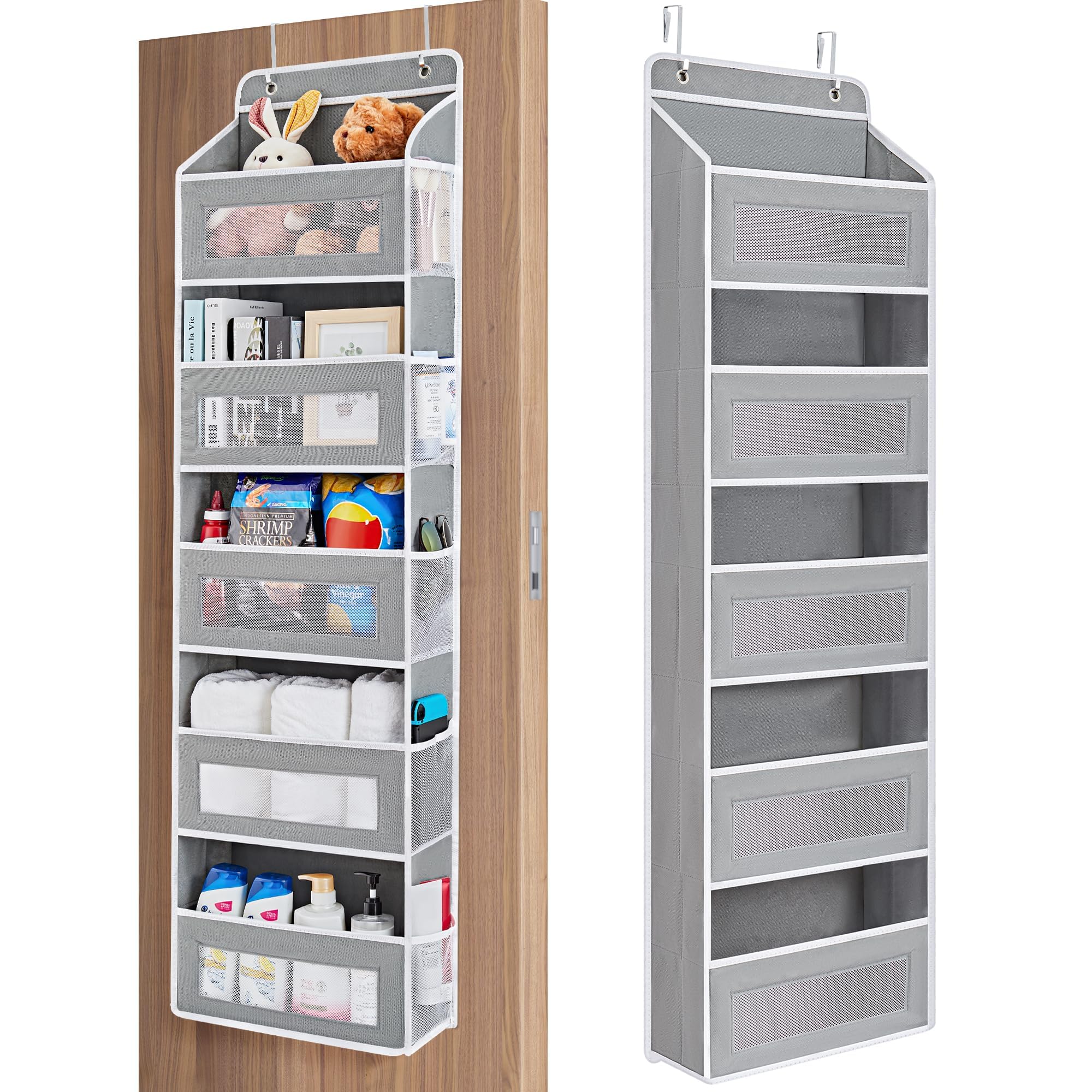 ANTOLE Over the Door Organizer Storage,5-Shelf Hanging Door Organizer,Wall Mount Storage with Clear Windows and 2 Widened Metal Hooks for Pantry,Bedroom Dorm Pantry Bathroom