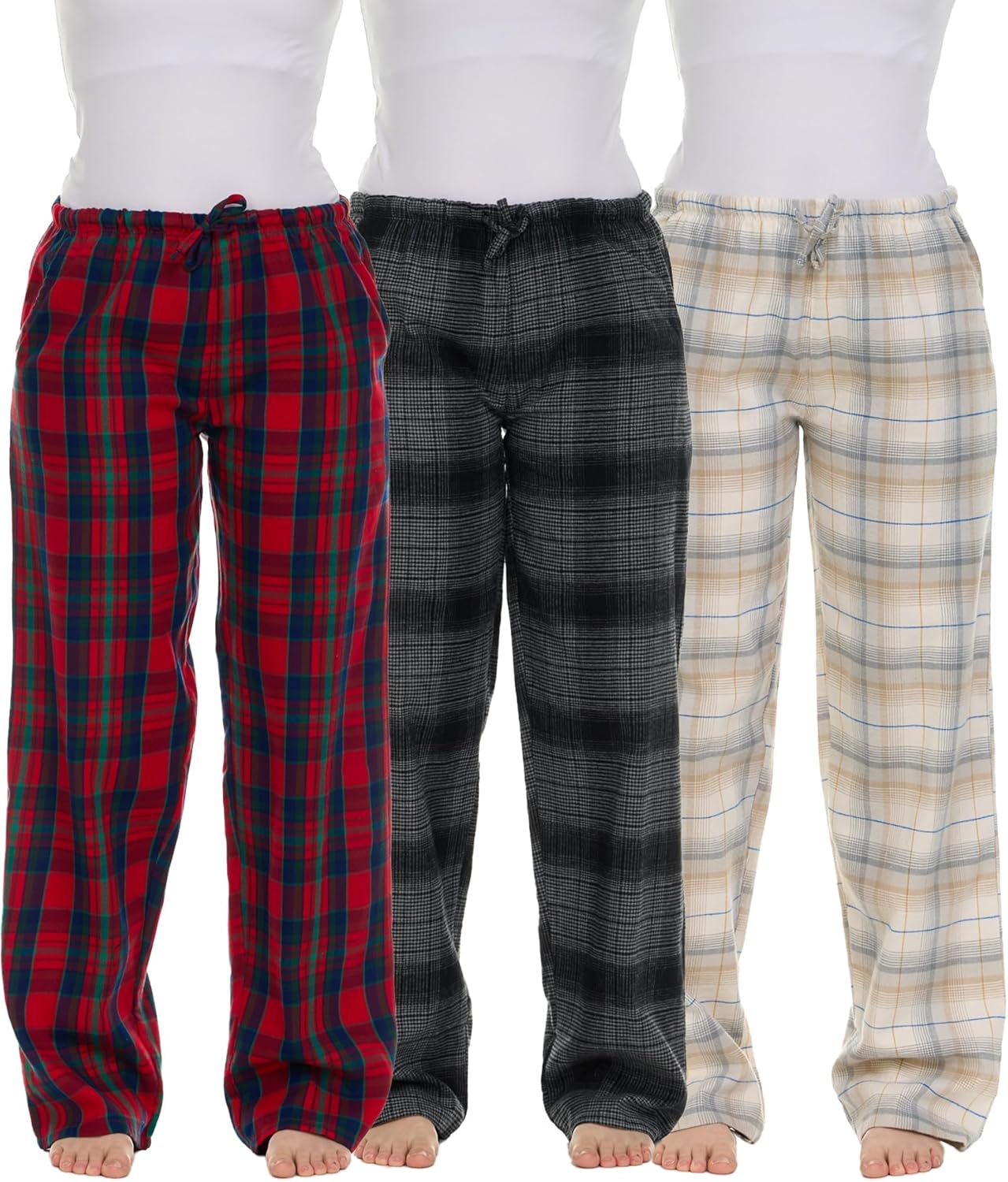 Sexy Basics Women's Lounge & Sleep PJ Pants | Soft Flannel Brush Long Bottoms |Drawstring & Pockets | Multi Packs