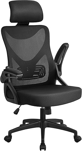 Yaheetech Ergonomic Office Chair, High Back Desk Chair with Headrest and Flip-up Armrest Lumbar Support for Home Office Meeting Room Study, Black