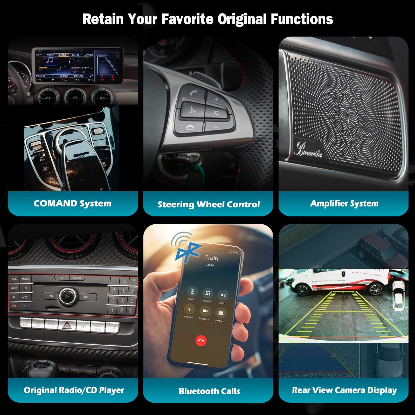 Erisin 12,3 cala 8 GB + 128 GB Android 16 radio samochodowe Bluetooth GPS nawigacja do Mercedes Benz klasy C W205 GLC klasa X253 NTG 5.0/5.1/5.2 CarPlay Android Auto WiFi 4G DAB+ IPS ekran OEM Comand