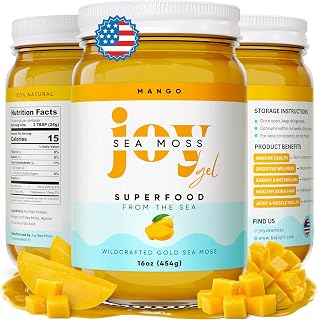 Wildcrafted Irish Sea Moss Gel 16 oz | Made in USA | Gold Seamoss Superfood | Rich in Vitamins & Minerals | Real Fruit | Nutritional Supplement | Mango