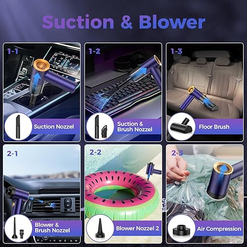 Miniatura 6 de Aspiradora de mano portátil inalámbrica para automóvil, aspiradora de alta potencia de 18000 PA con motor sin escobillas. Mini aspiradora de mano 7