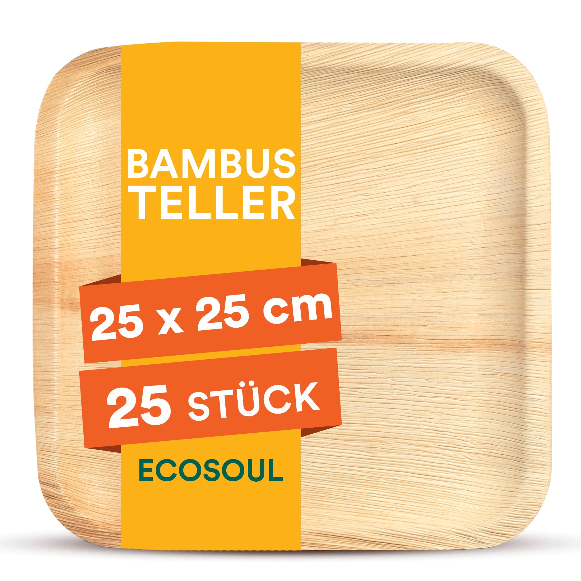 ECO SOUL Square Bamboo Plates[10 Inch], Pack of 25, for Parties