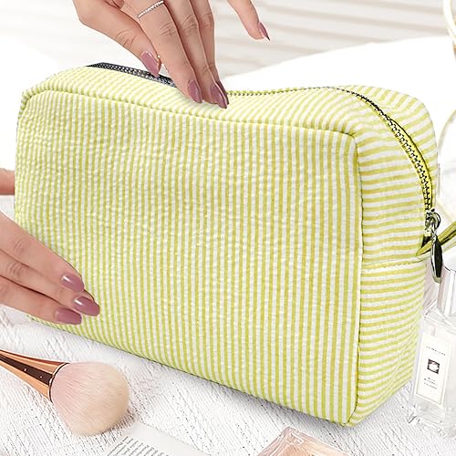 Miniatura 10 de GFU Bolsas de cosméticos para mujer, bolsa de cosméticos de sirsaca, bolsa de maquillaje a rayas, bolsa de maquillaje grande para mujeres, bolsa de