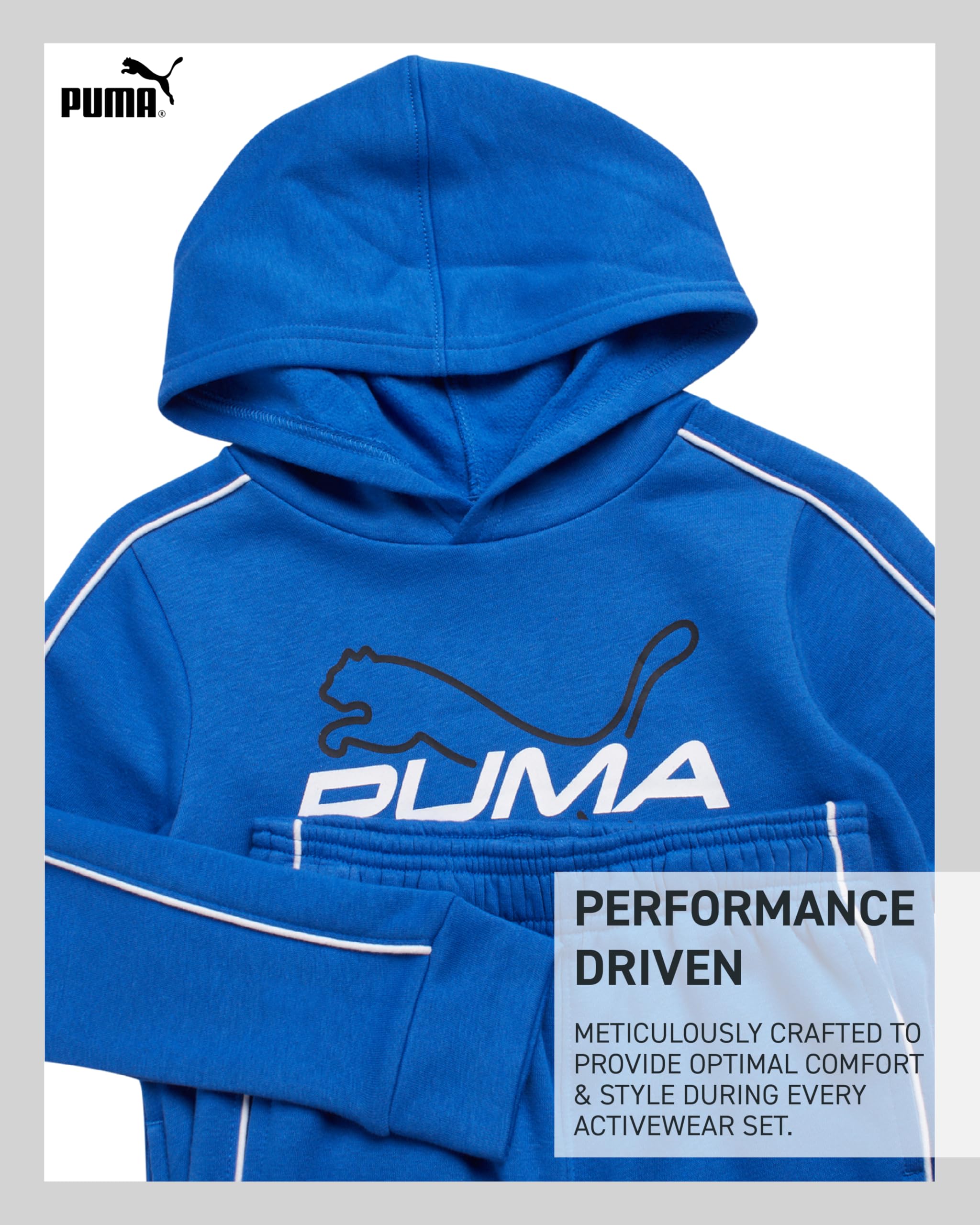 PUMA Set di pantaloni da bambino, 2 pezzi, con felpa con cappuccio e pantaloni da jogging, in morbido pile, per taglie da bambino