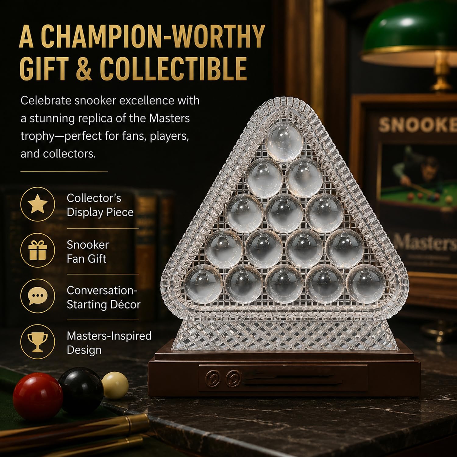 Snooker Master Meisterschafts Champion trophäe Replica | 34 cm Harz Billard Award, Sportmemorabilia Sammlerstück, Deko für Schreibtisch und Regal, Geschenk für Fans