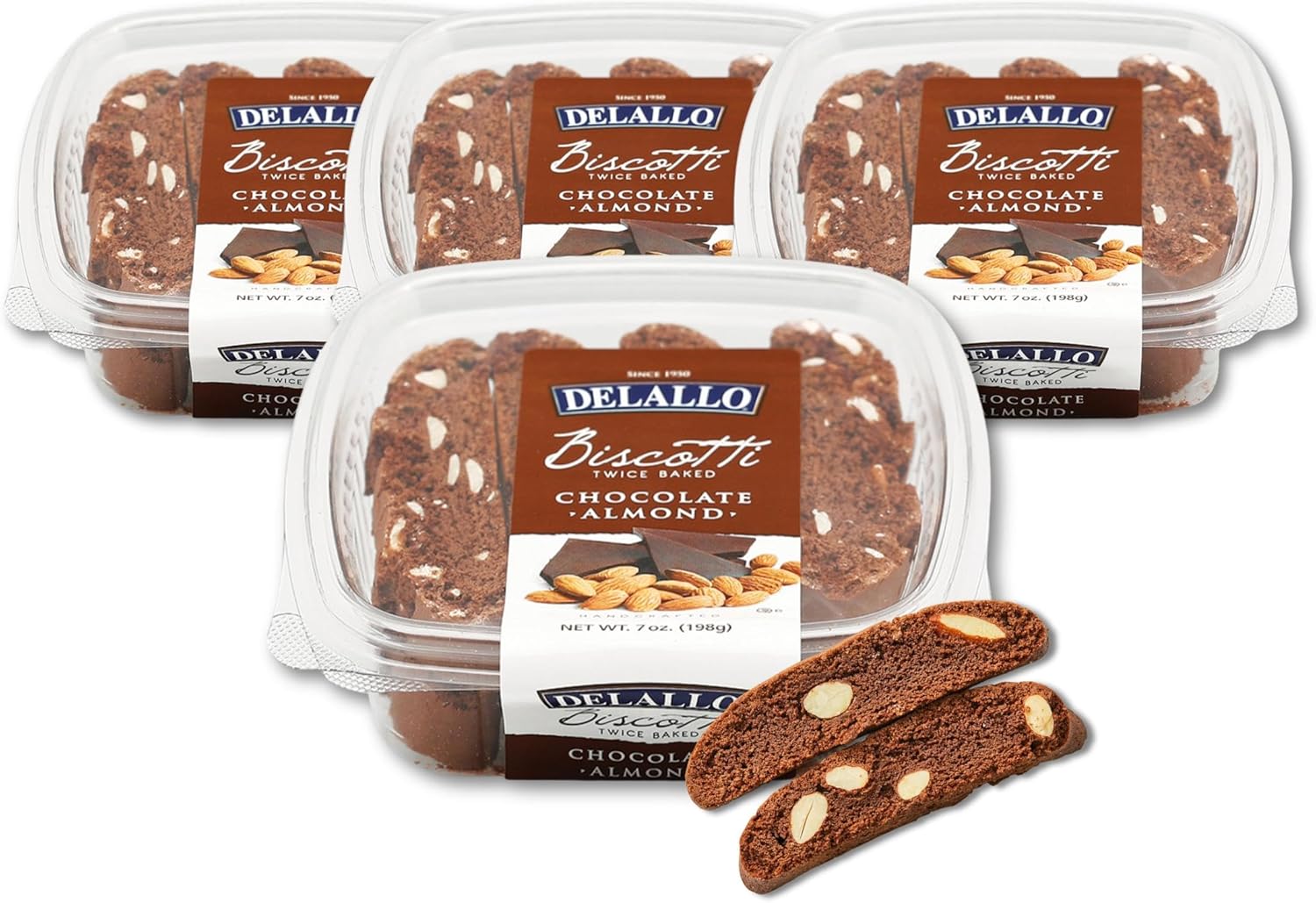 DeLallo Chocolate Almond Biscotti Cookies, 4 Paquetes