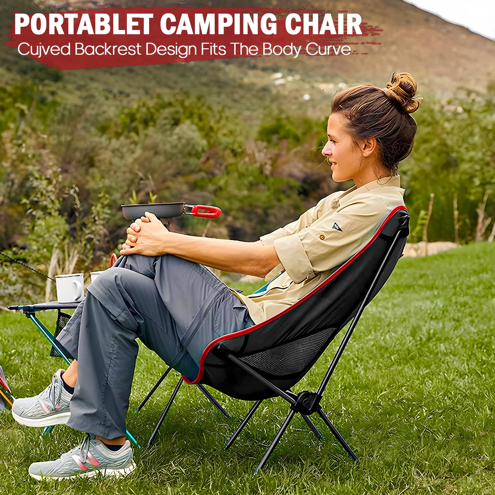 Thallike Ultralight Camping Chair, Portable Folding Backpacking Chair, Compact Camping Chair with Carry Bag for Outdoor Camp Hiking Backpack Beach Travel