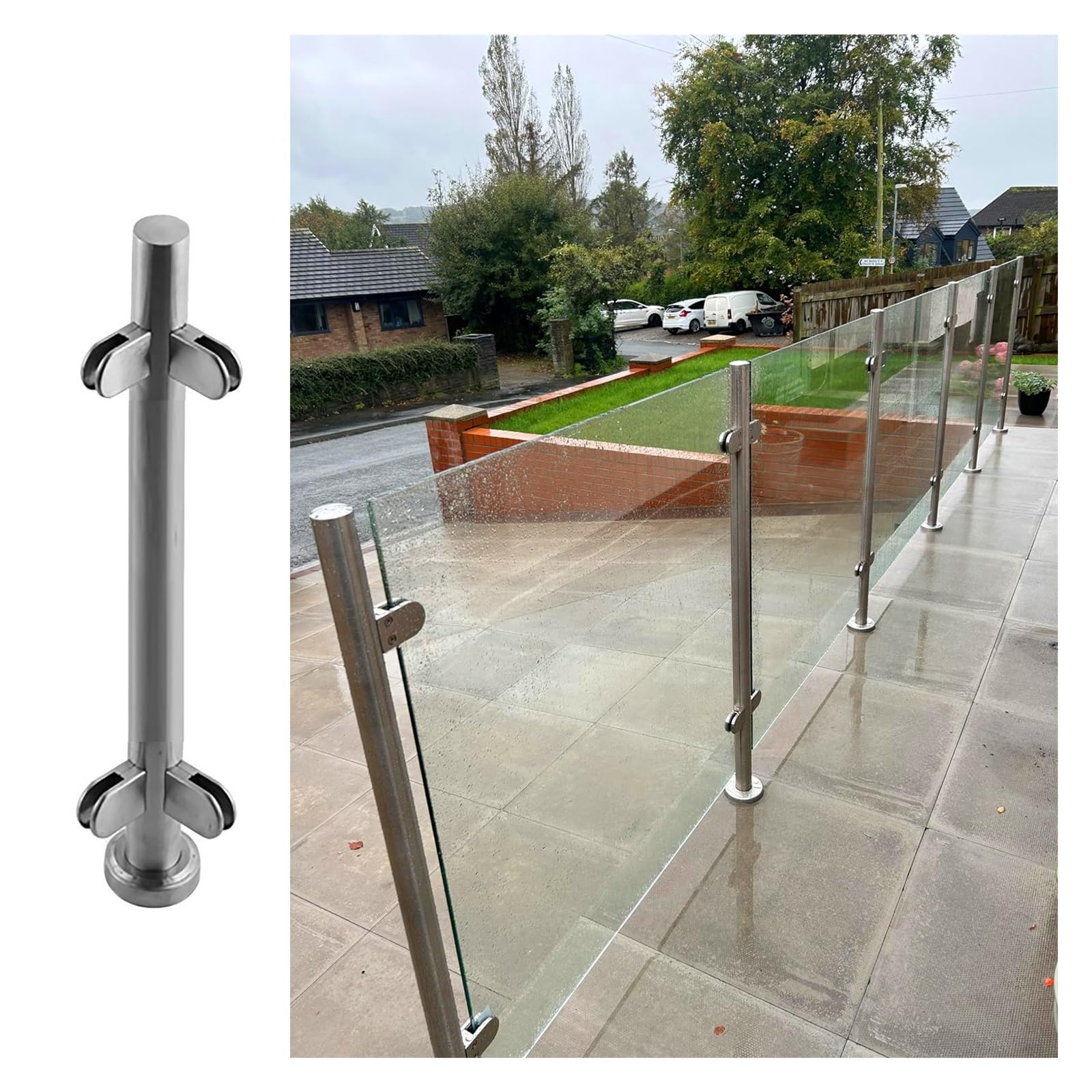 Słupek balustradowy ze stali nierdzewnej do szklanego panelu 10-12 mm, zewnętrzny taras ogrodowy, wysoki szklany zacisk balustradowy, słup ogrodzeniowy, szklana kolumna, okrągły słup ogrodzeniowy