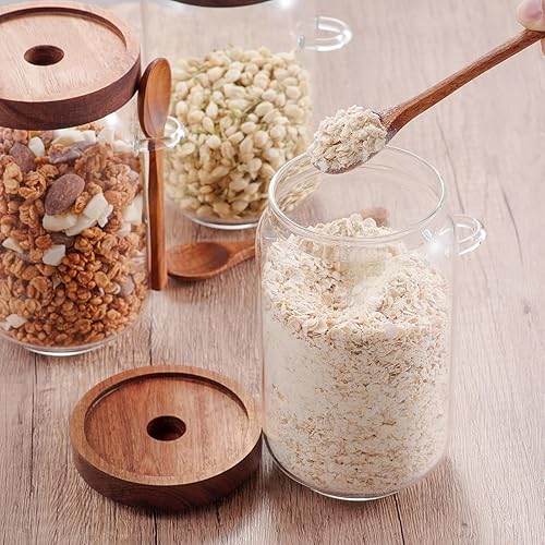 Miniatura 5 de KOSKIMER Juego de recipientes de café y azúcar, tarros de café de vidrio con tapas y cucharadas de madera, recipientes decorativos para crema de té