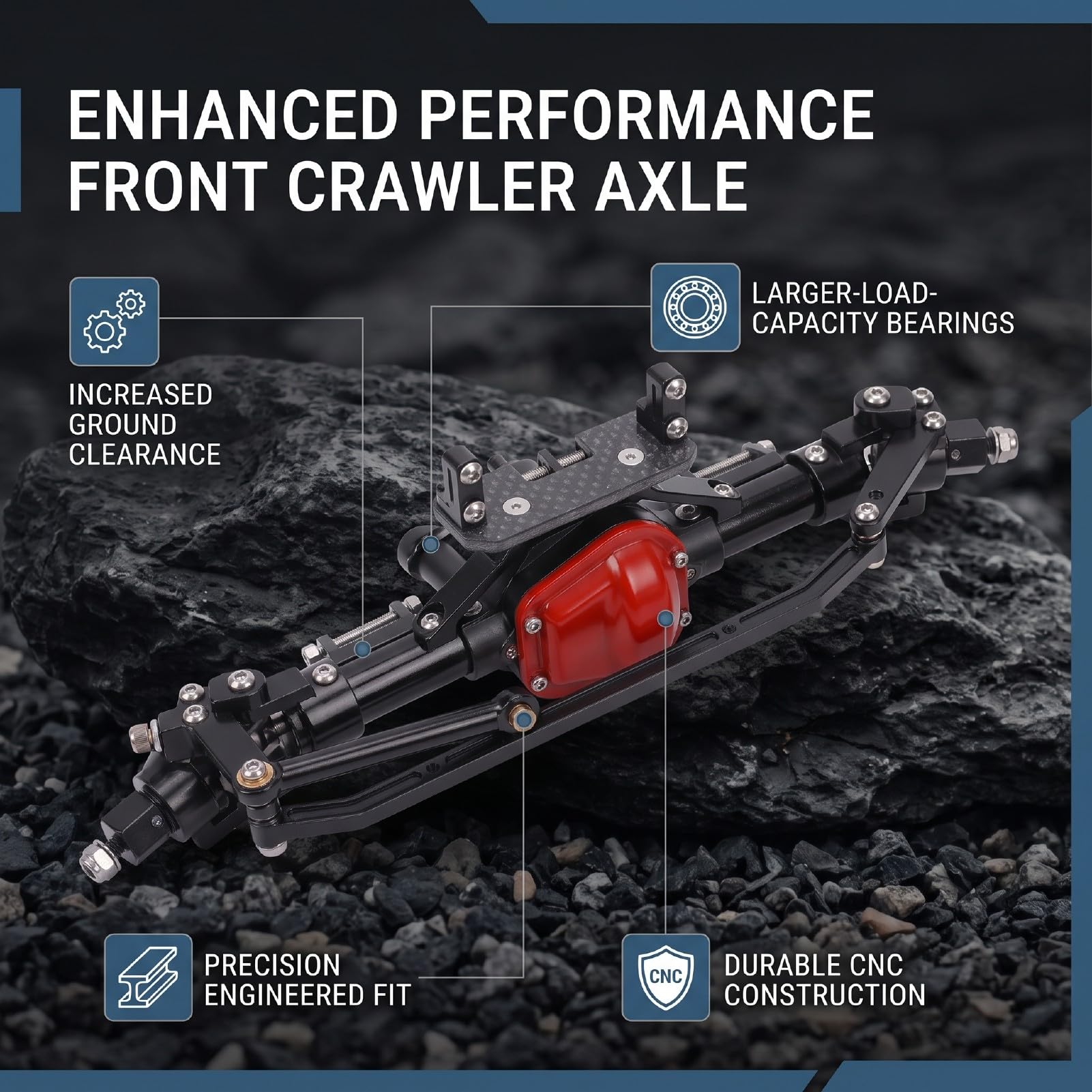 Ulepszenie Przedniej Osi do Gąsienicy Axial SCX10 1/10 RC, Trwała Konstrukcja z Aluminium i Stali CNC, Przekładnia z Wysokim Zębnikiem Zapewniającym Większy Prześwit Pod Pojazdem, 1