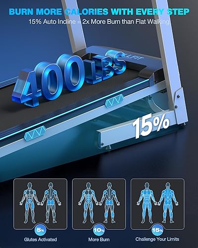 Miniatura 6 de WELLFIT - Caminadora plegable con inclinación automática - Alfombrilla de caminar de escritorio con inclinación del 10%, barra de agarre, capacidad