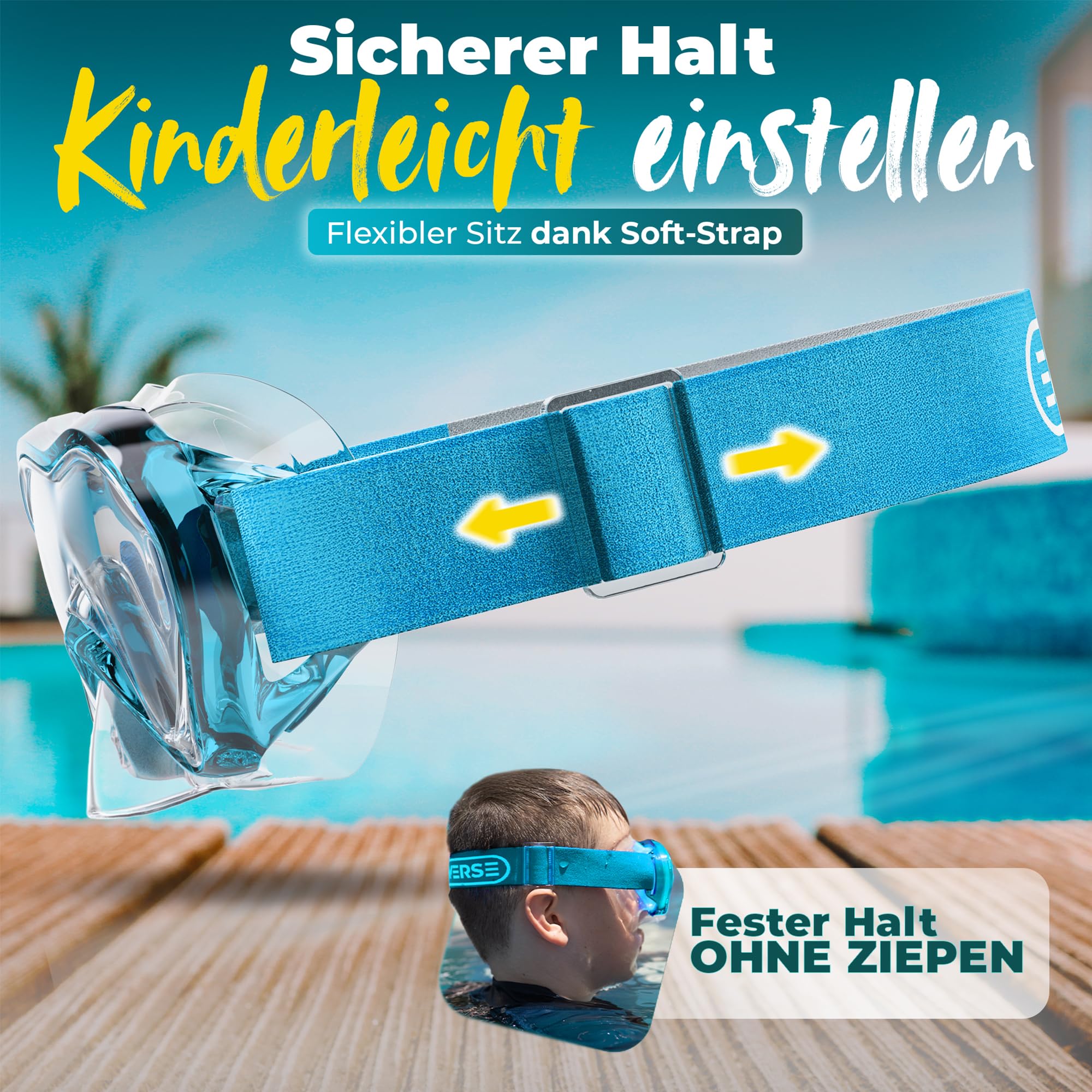 KIDVERSE Taucherbrille Kinder mit Schnorchel ab 5 Jahre - CE & Dermatest geprüfte Taucherbrille mit Schnorchel & Nase - Schnorchelset Kinder Stoffband oder Silikonband - Alternative zu Schnorchelmaske