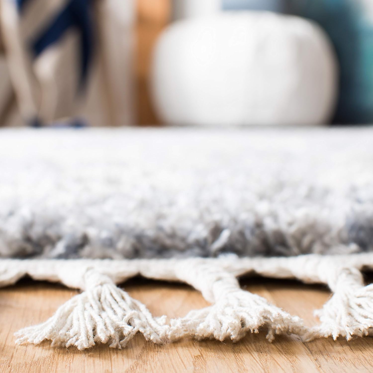 SAFAVIEH Berber Fringe Shag Collection Runner Rug - 2' x 8', Grey & Cream, Moroccan Design, Non-Shedding & Easy Care, 1.2-inch Thick Ideal for High Traffic Areas in Living Room, Bedroom (BFG629F)