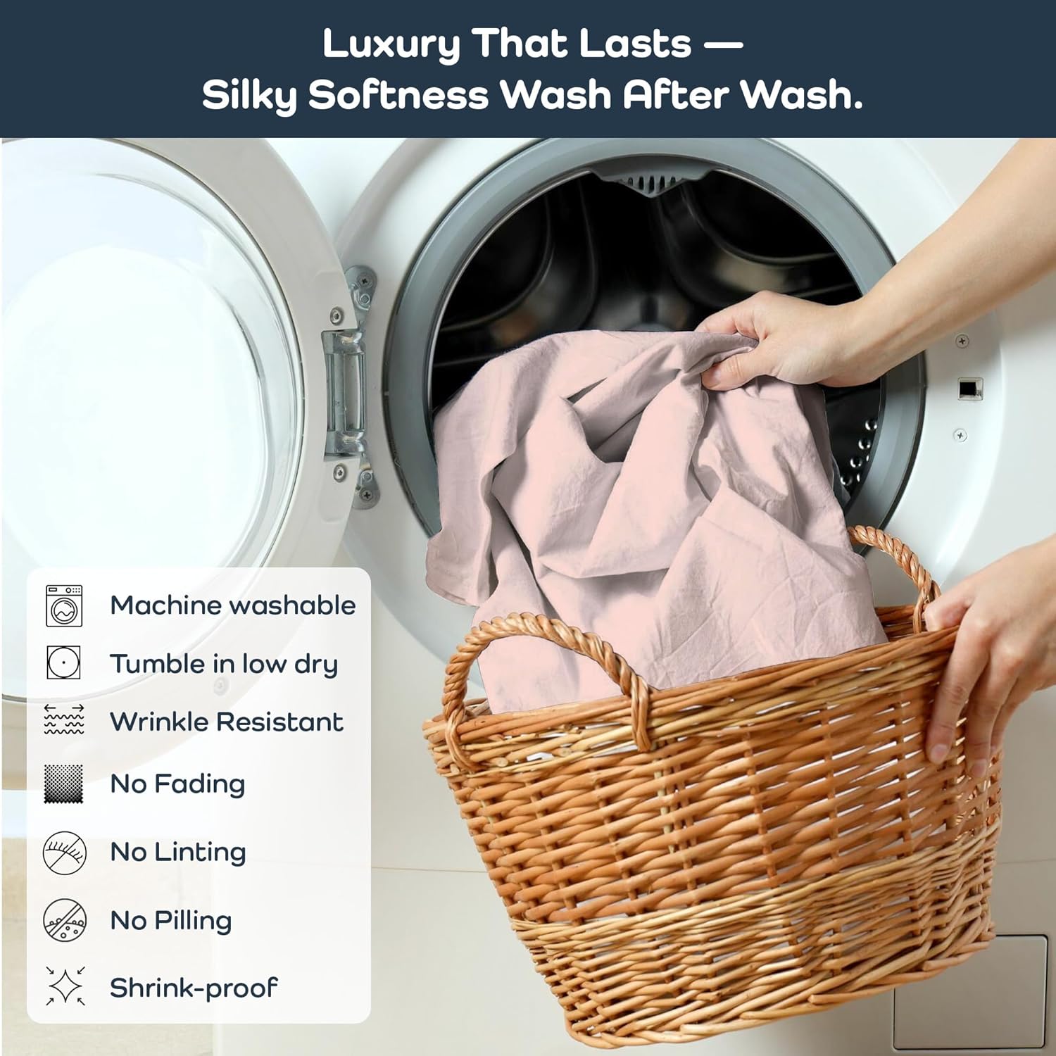 Olive + Crate Eucalyptus Sheets Set – Cooling Sheets for Hot Sleepers – 100% Organic Tencel Lyocell – Queen Size – Hypoallergenic, Moisture-Wicking, Deep Pockets, Soft, Durable 60" x 80" [Barely Pink] - Image 7