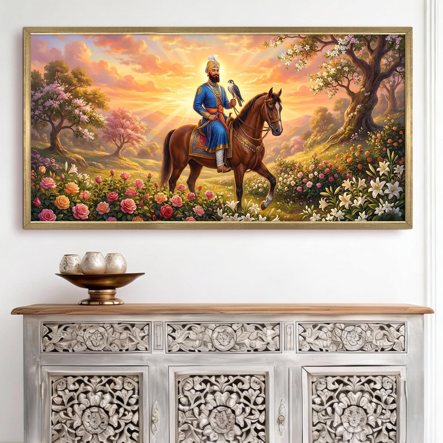 - PAPER PLANE DESIGN Sikh Guru Gobind Singh Ji | Devotional Wall Art - HD Canvas Print | Golden Box Frame with Acrylic – Elegant Home & Office Décor – Size: 2 x 4 Feet (DS01) (A)