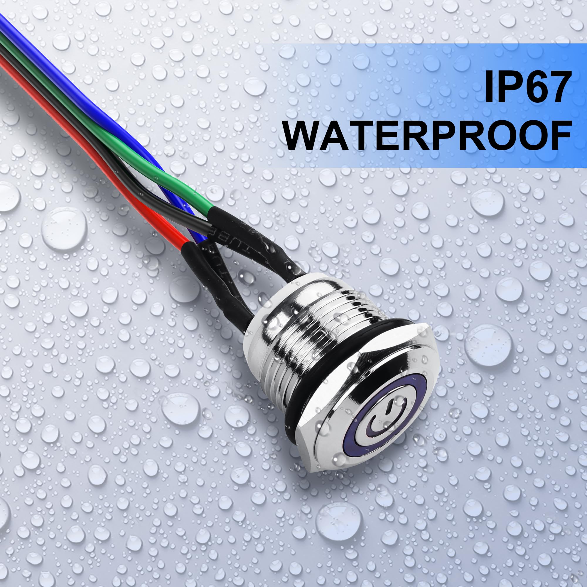 SinLoon Przełącznik komputerowy DIY przycisk zasilania 16 mm LED PC przełącznik zasilania z rozdzielaczem 1 w 2 niklowany aluminiowy przycisk mechaniczny IP67 wodoodporny (niebieskie podświetlenie