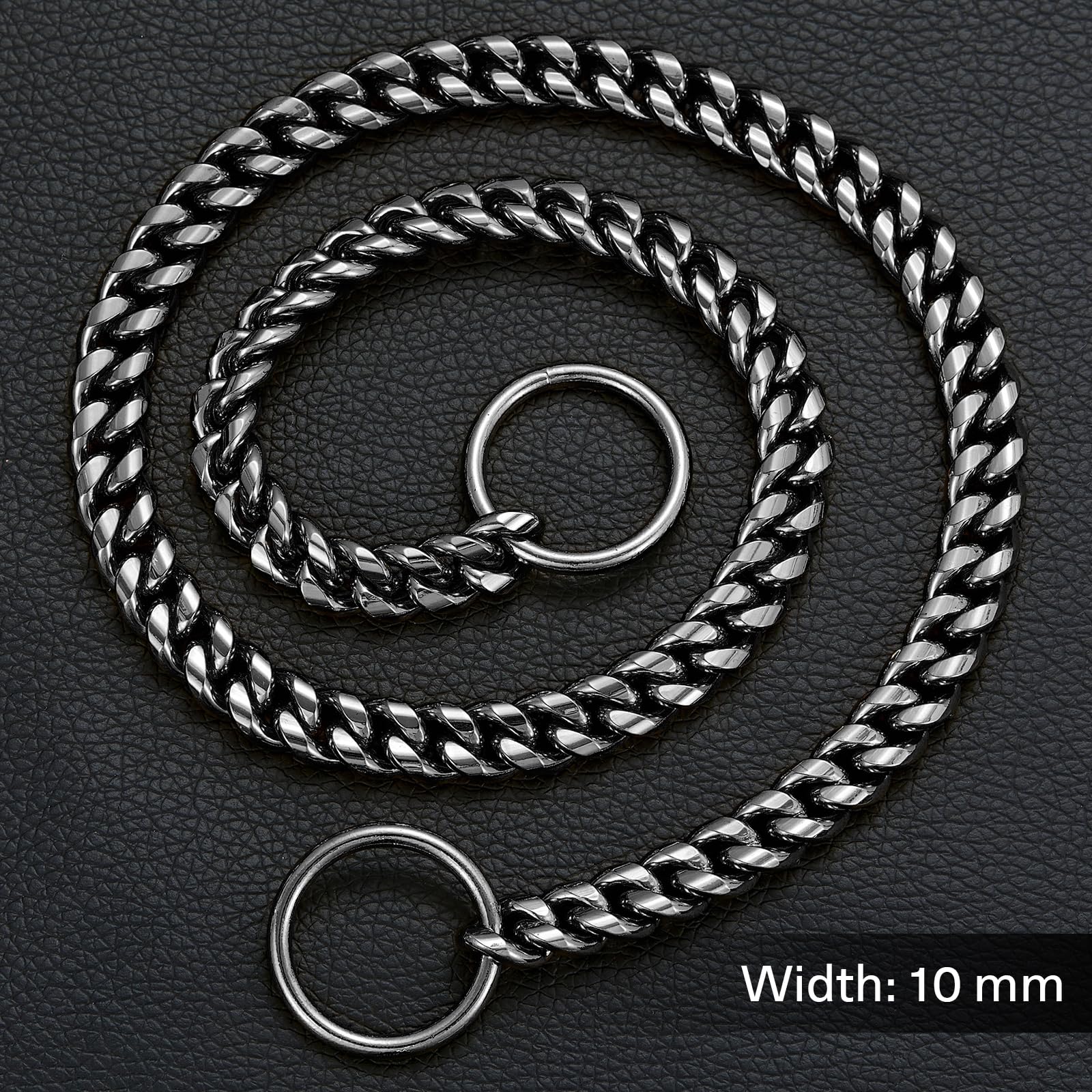 Black Chain Dog Collar,Dog P Chains,10mm Wide Solid Cuban Link Chains Stainless Steel Metal Links Walking Slip Training Collar for Dogs(14inch,Black) - Image 4