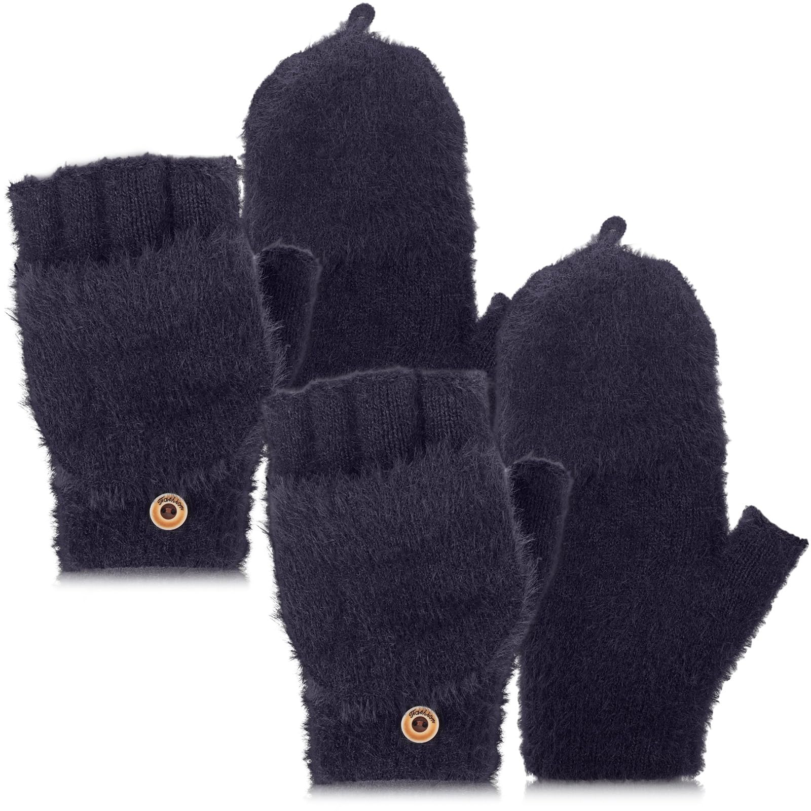 Neer2 Pairs Convertible Fingerless Gloves for Women Thermal Winter Touchscreen Gloves Fuzzy Half Finger Warm Flip Mittens
