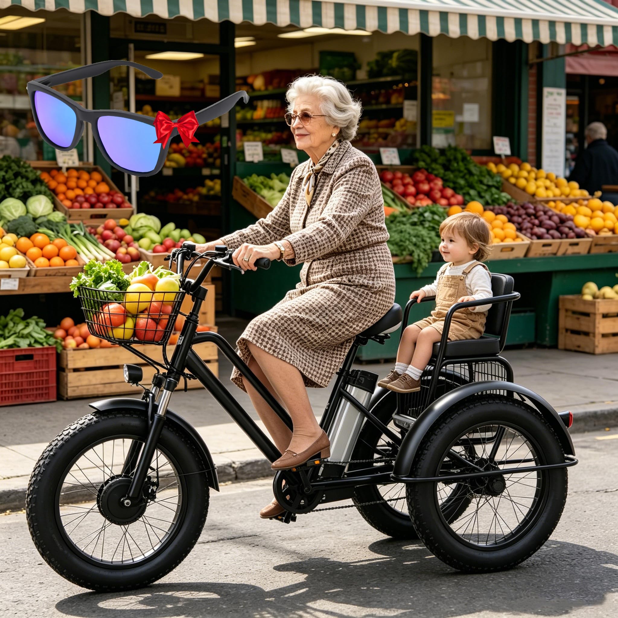 LISTaRSw 20'' Fat Tire Electric Tricycle for Adults | Electric Cargo Tricycle for Adults | Shopping Basket + Rear Child Seat | 48v/12ah Removable Battery | Load 200kg