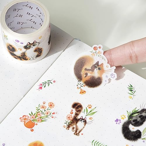Miniatura 4 de WT Cat Mood Washi - Juego de calcomanías de cinta Washi, 4 rollos, diseños originales, calcomanías decorativas de gatito, calcomanías de