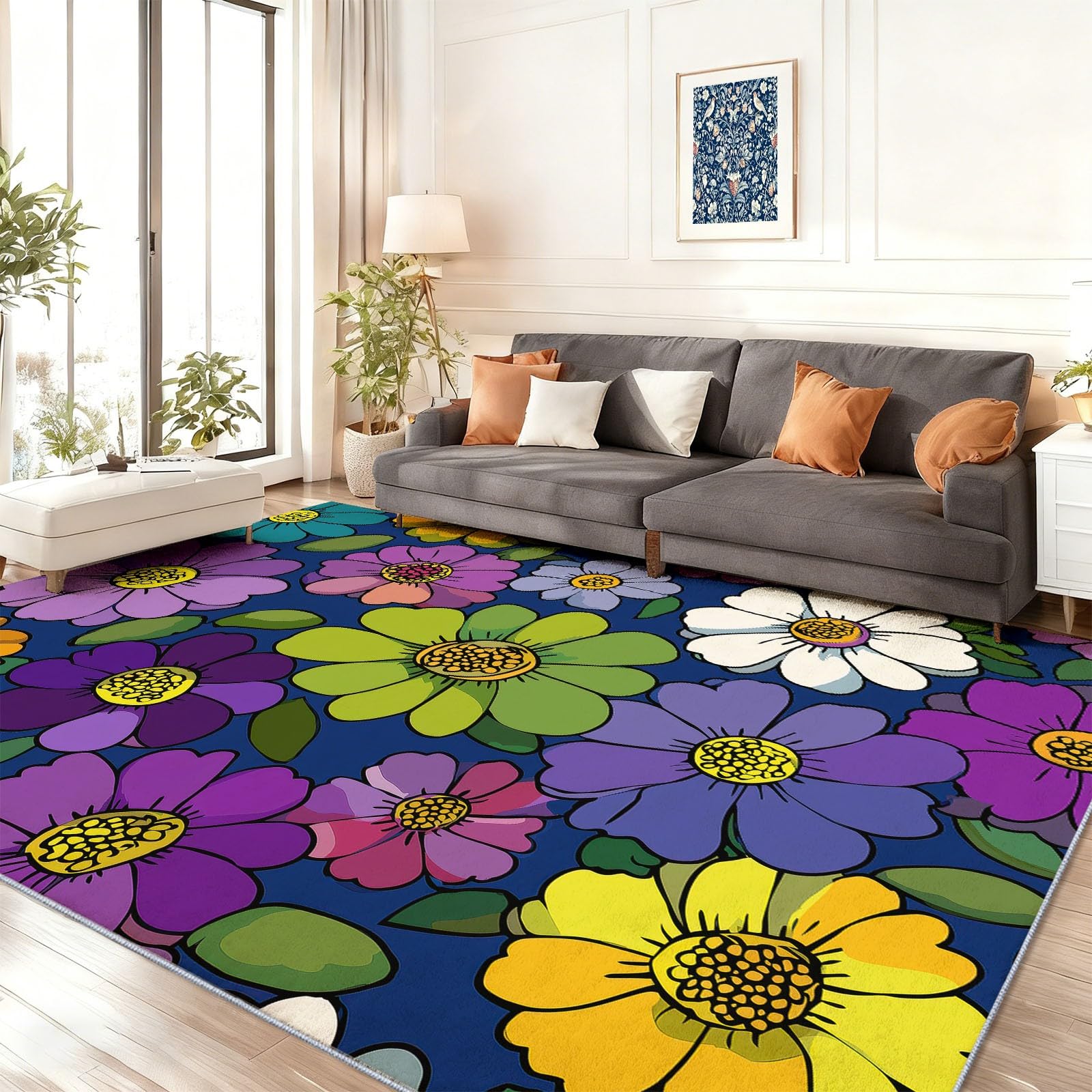 Tapis de salon à poils doux floral pour illuminer votre coin lecture