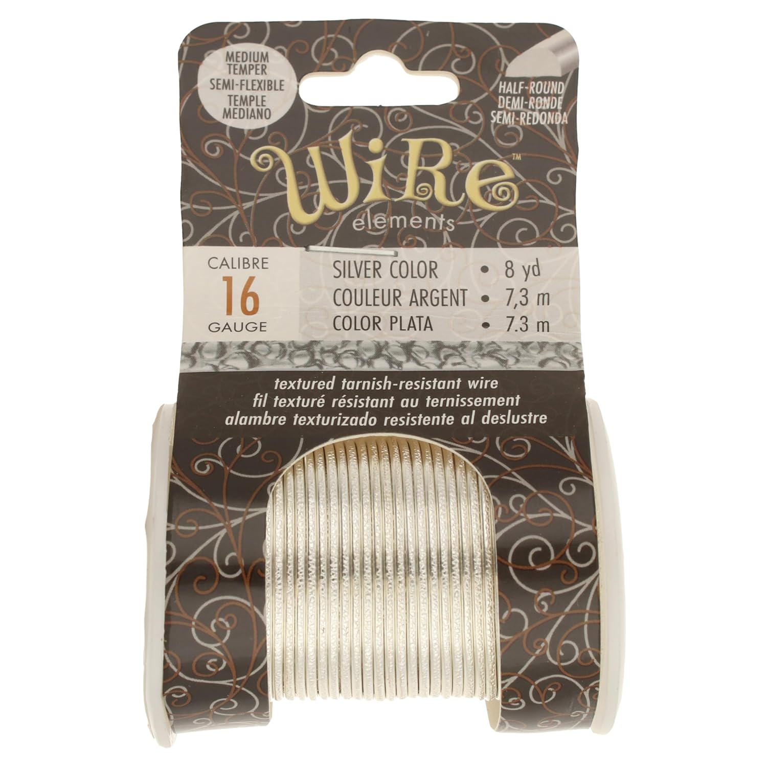 The Beadsmith Textured Jewelry Wire - Motif Texture, Silver Color, 16-Gauge, 8 Yards, Half-Round Semi-Flexible Wire, Medium Temper