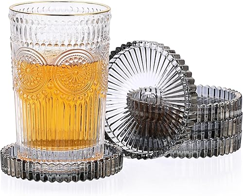 Miniatura 17 de JUXYES Juego de 5 posavasos de cristal tono ámbar redondos, tapetes para tazas de vidrio para bebidas, café, té, vino, posavasos decorativos