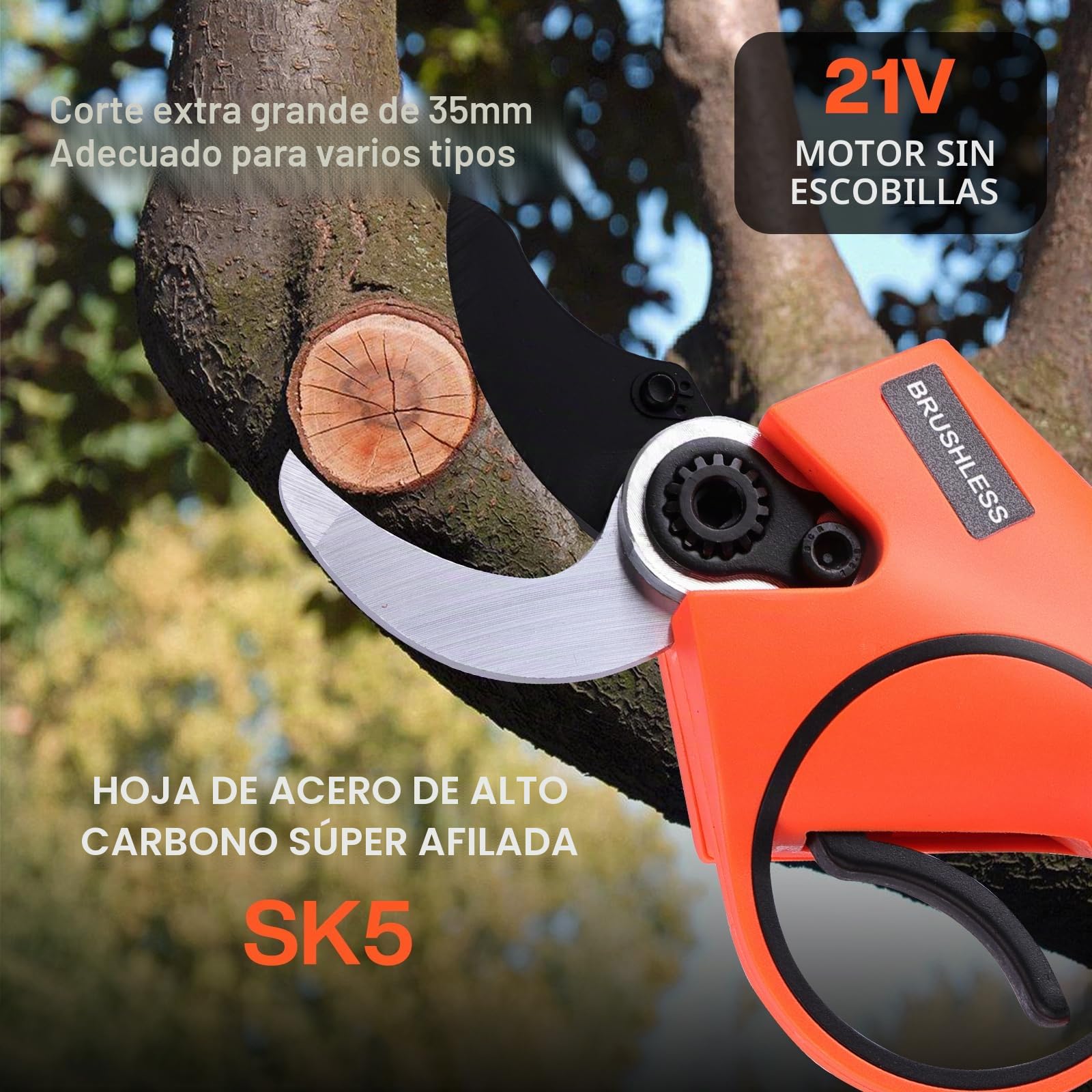 Tijeras de Podar Eléctricas 35mm: Tijeras de Podar Bateria Compactas y Ligeras, 2 baterías de 2000mAh 21V, Motor 800W, Tijeras de podar bateria para Olivos Viñedos Jardines Árboles
