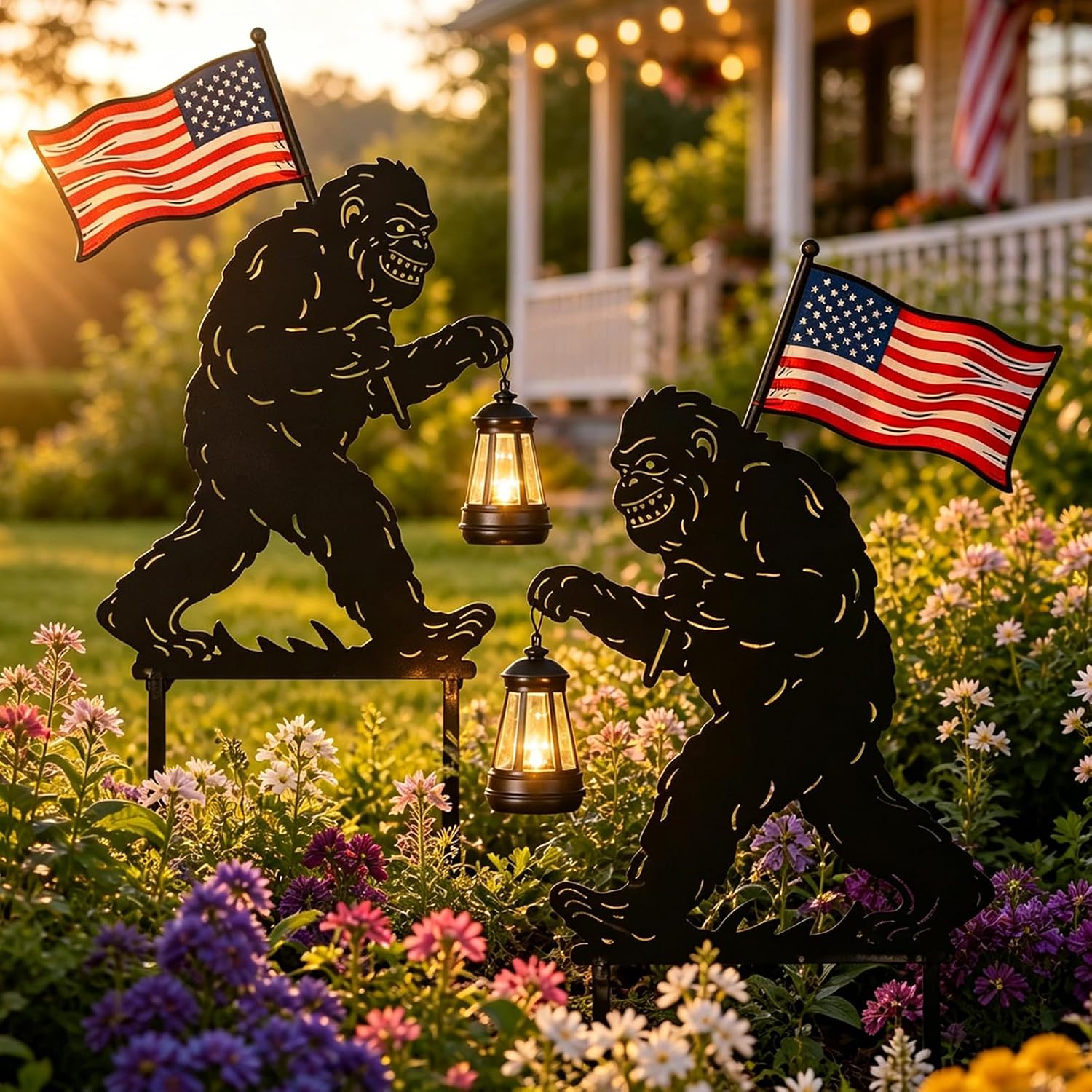 Solar Garden Stake Decorative Lantern for Outdoor, 2 Pack Metal Squirrels Silhouette Lights for Lawn, Pathway, Patio, Yard Outdoor Decor Gifts for Women Mom and Grandma